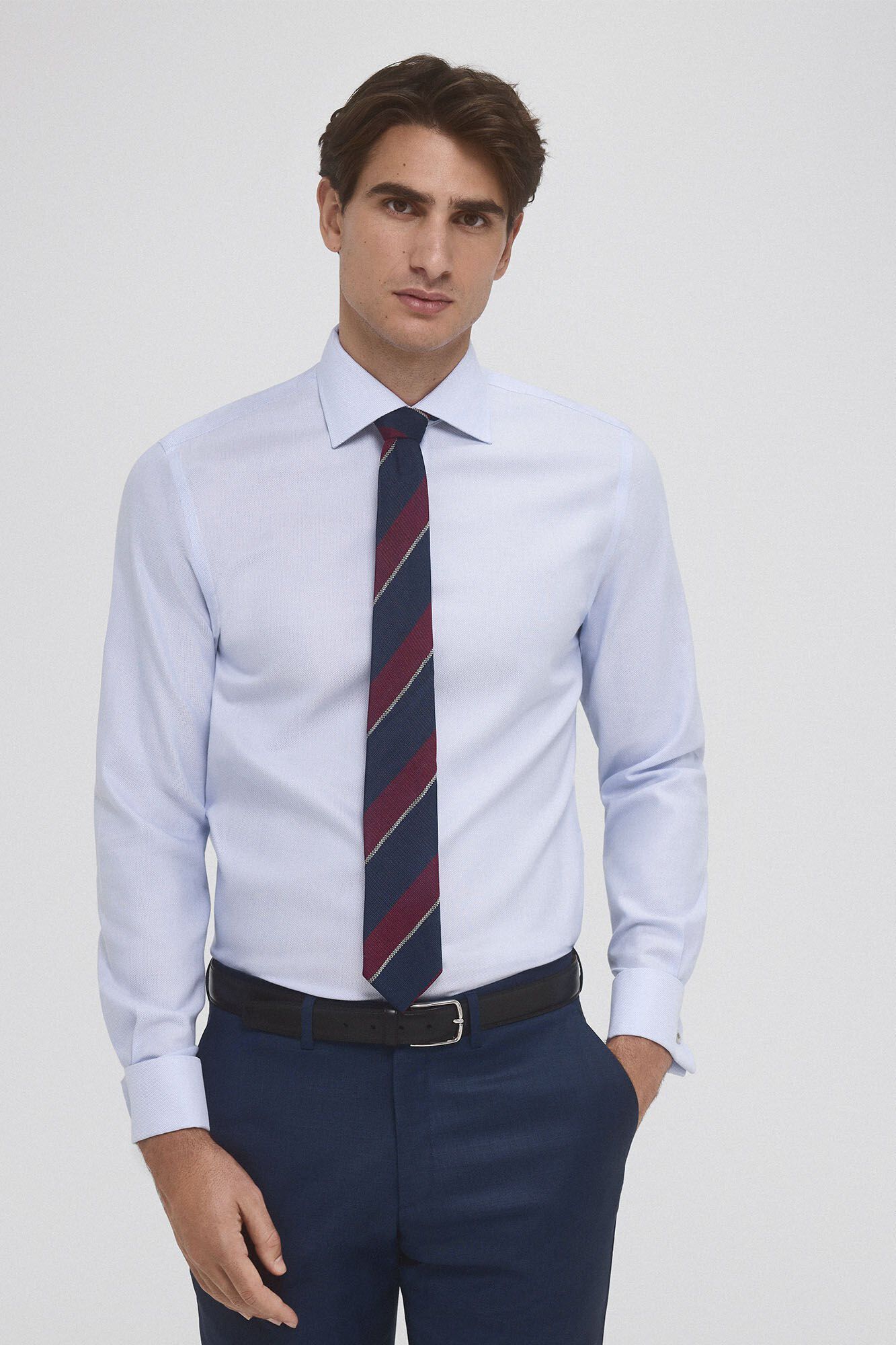 Pedro del Hierro Cufflink dress shirt non iron and stain resistant plain tailored fit Blue