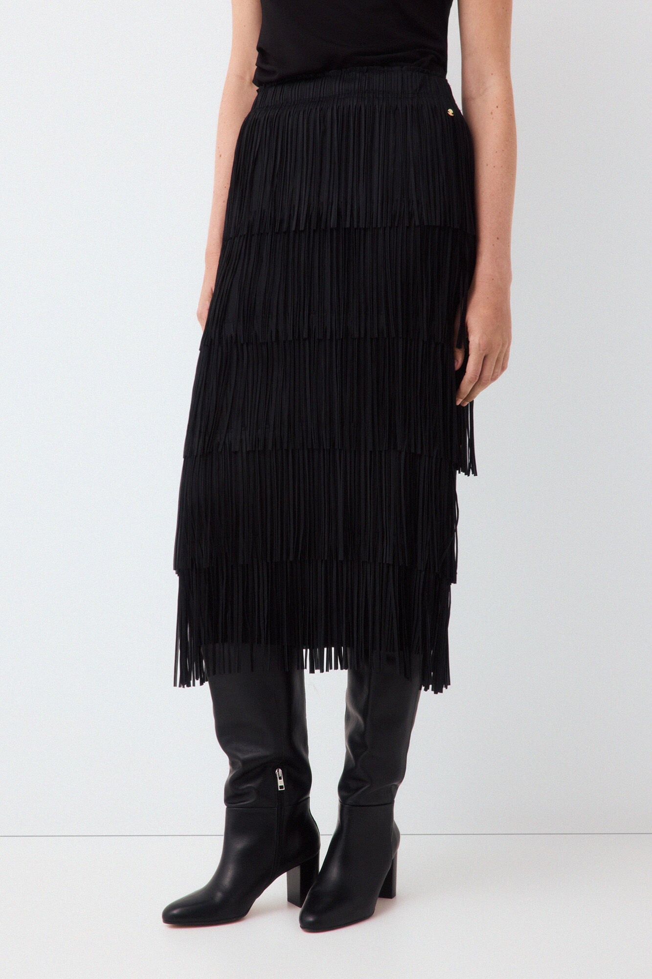 Pedro del Hierro Fringed straight skirt Black