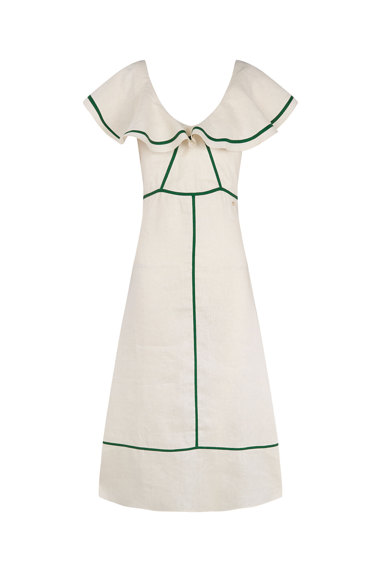 Pedro del Hierro Vestido de linho com detalhes contrastantes Ecru