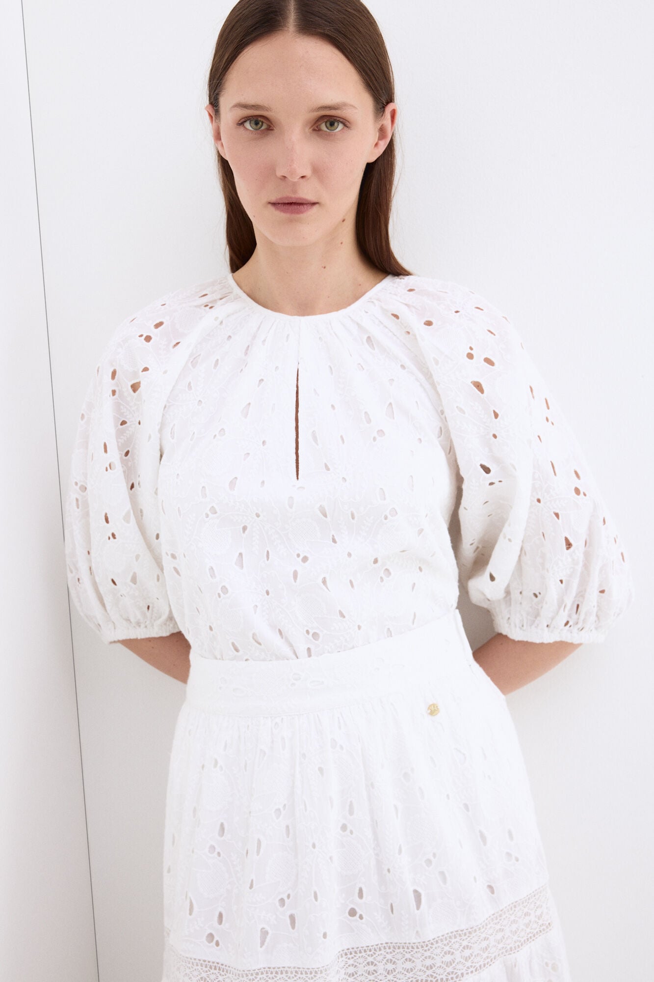 Pedro del Hierro Openwork elbow sleeve top White