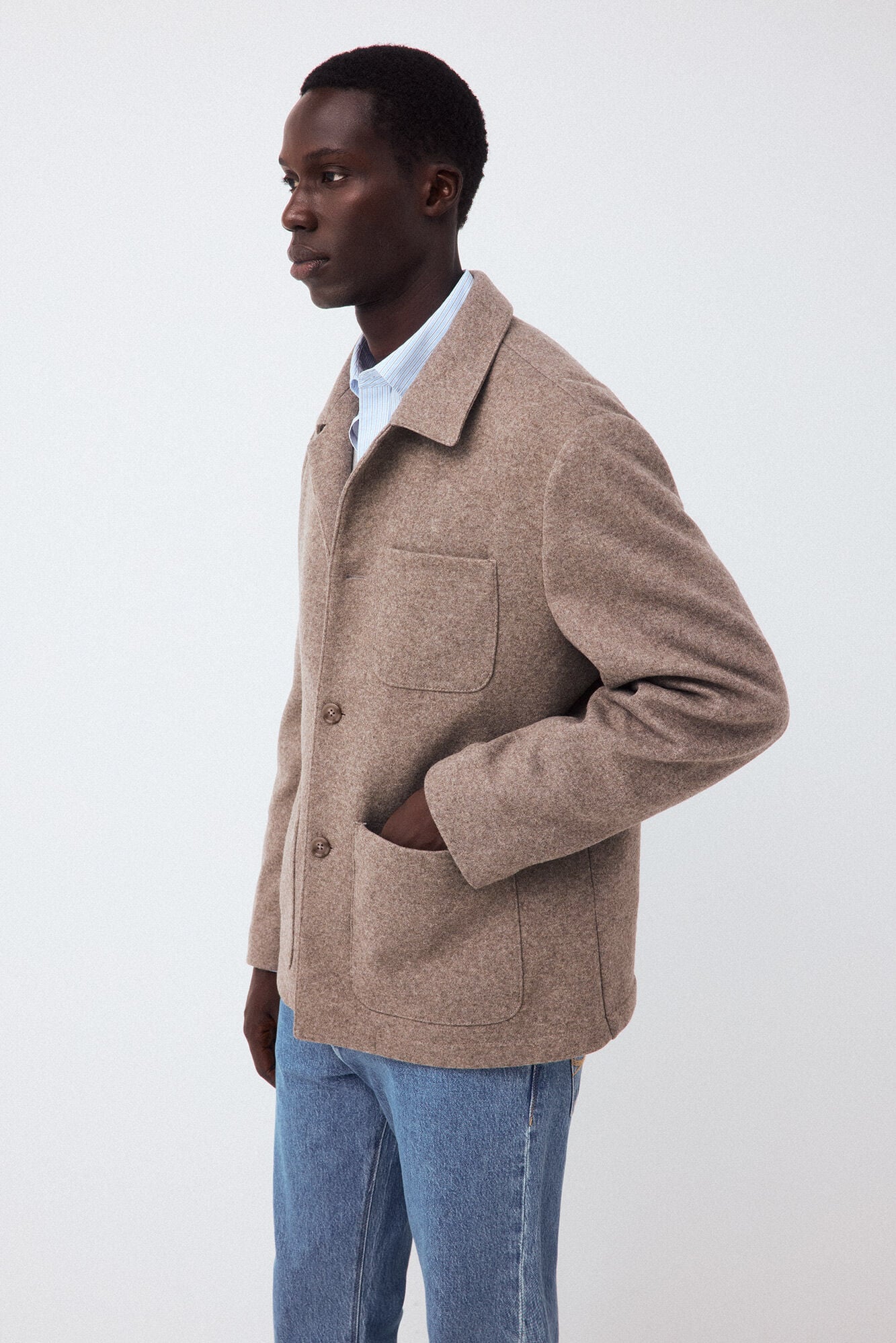 Pedro del Hierro Sobrecamisa em malha melange Beige
