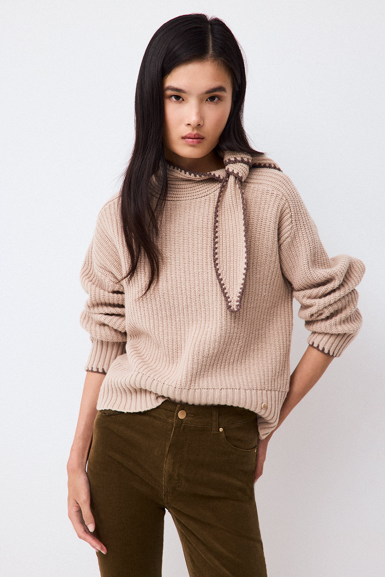 Pedro del Hierro Tie neck jumper Brown