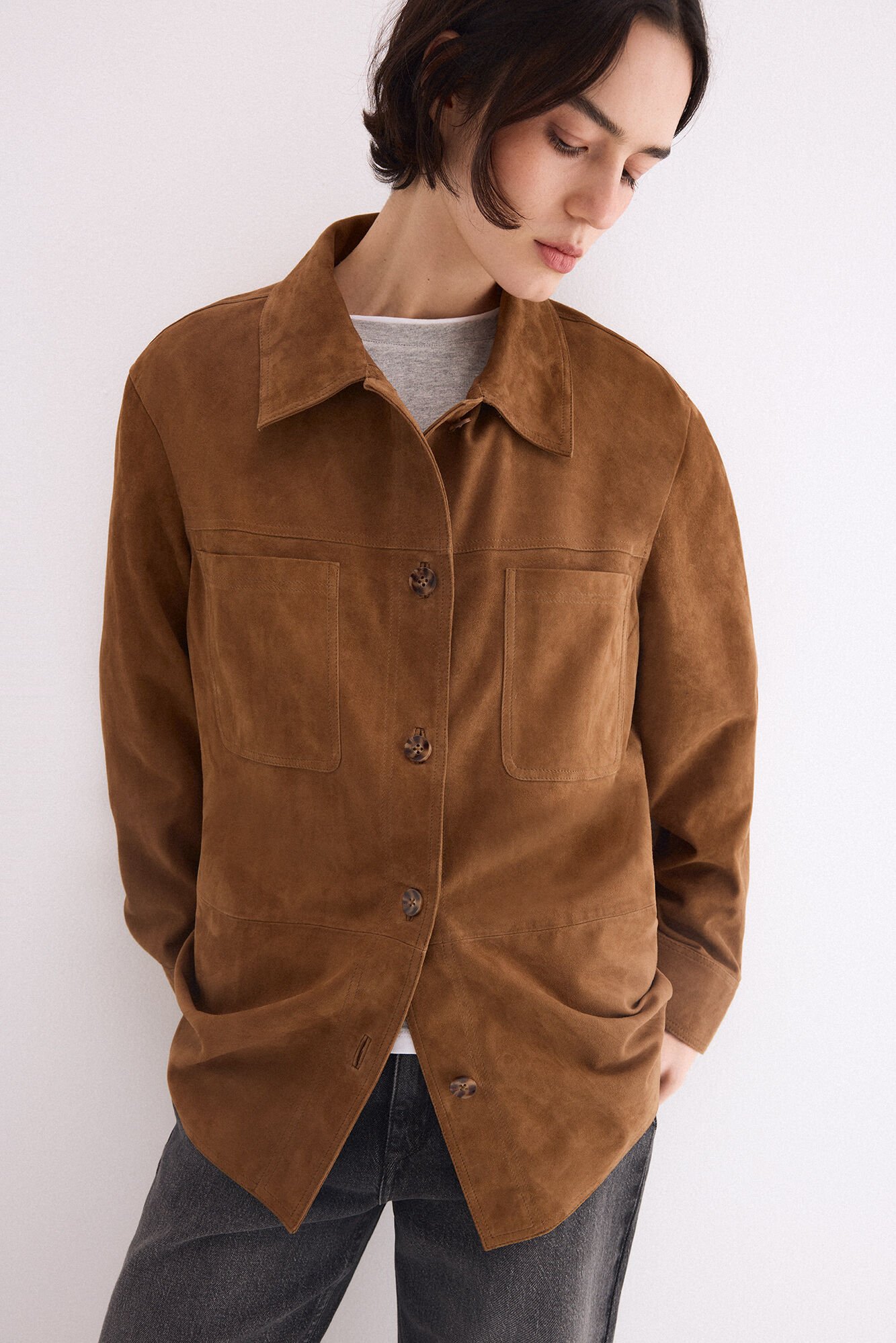 Pedro del Hierro Suede pockets shirt Brown