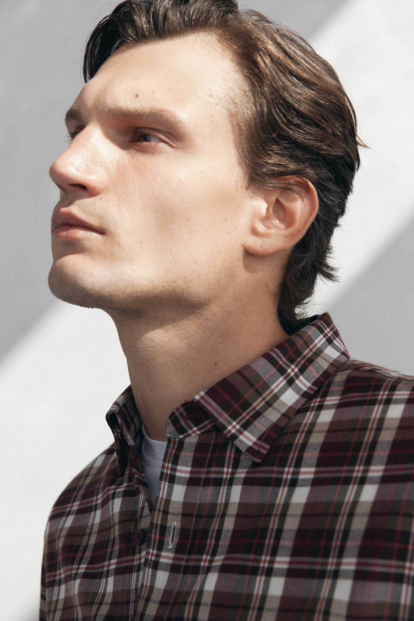 Pedro del Hierro Tencel plaid shirt Burgundy