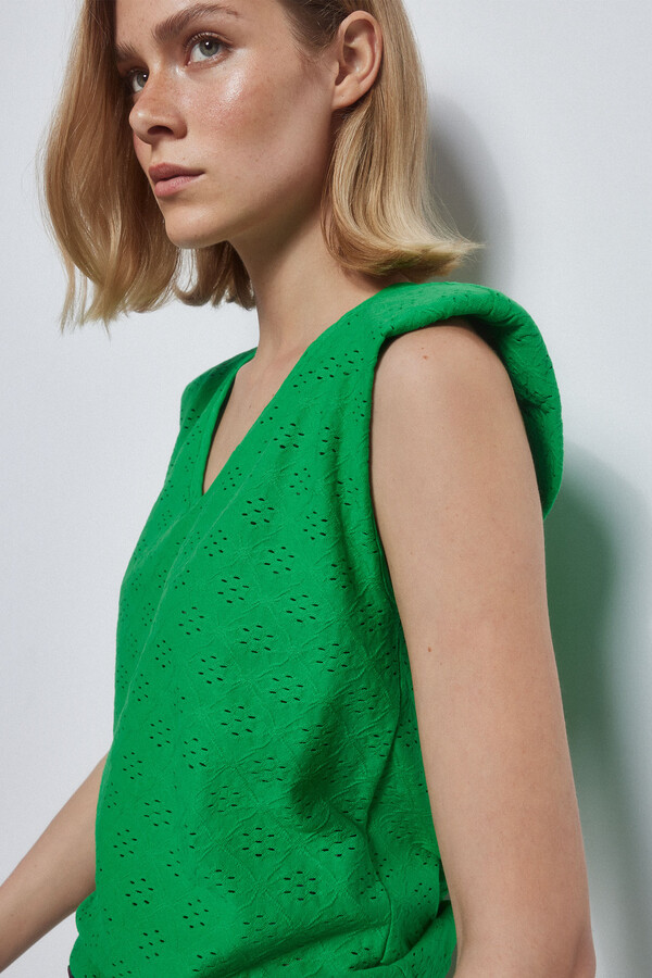 Pedro del Hierro Embroidered shoulder pads t-shirt Green