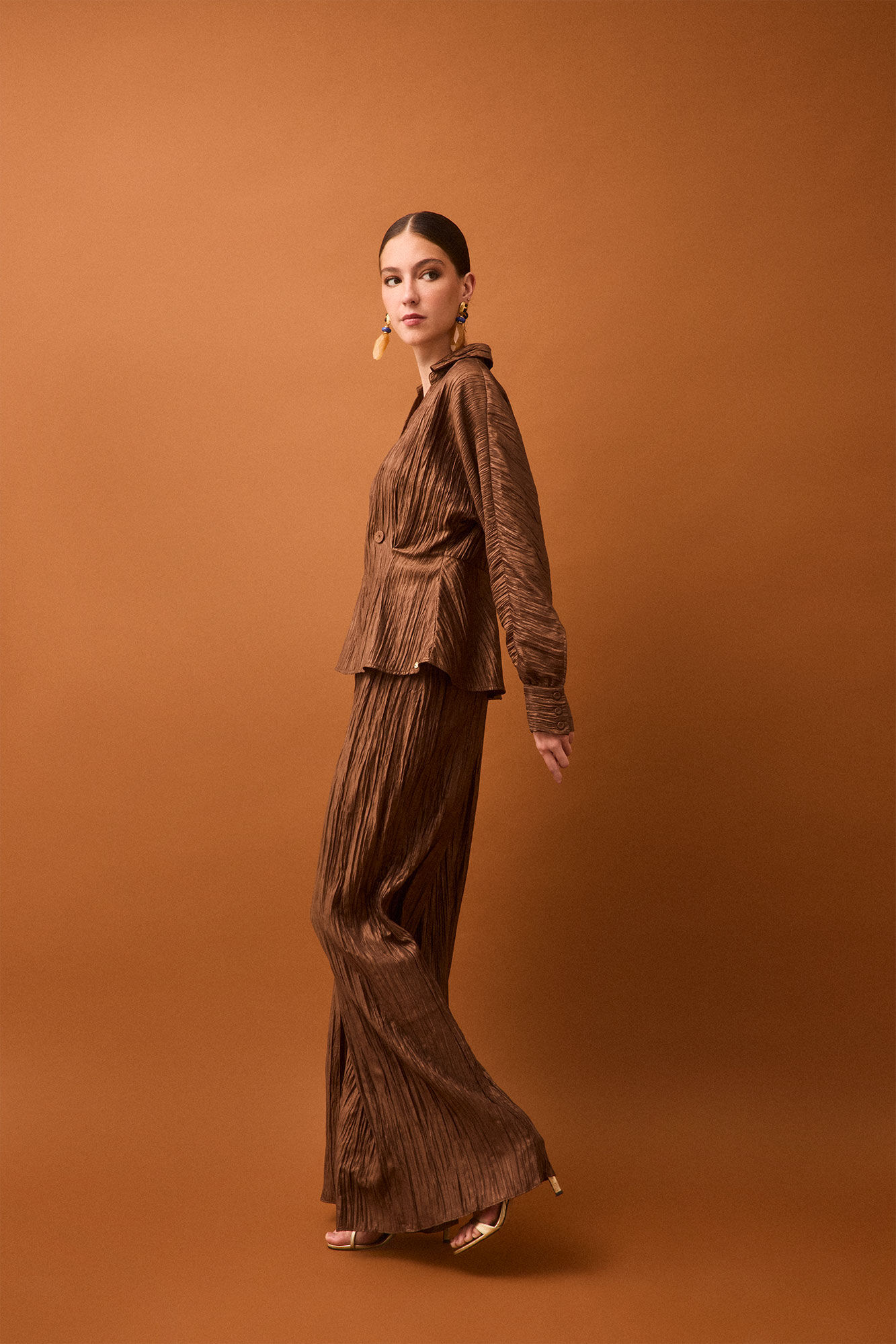 Pedro del Hierro Pleated palazzo trousers Brown