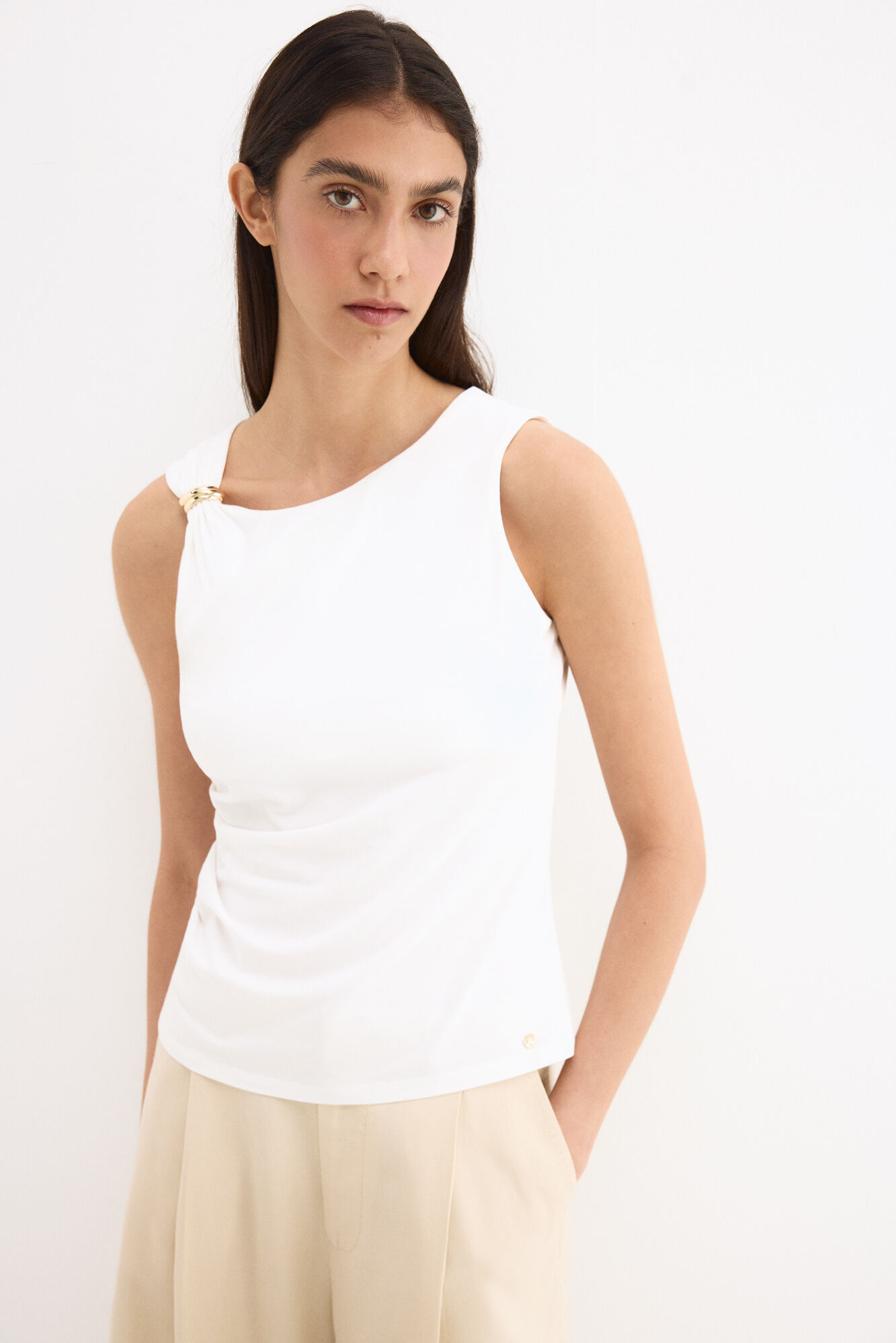 Pedro del Hierro T-shirt sem mangas com detalhe no ombro Ecru