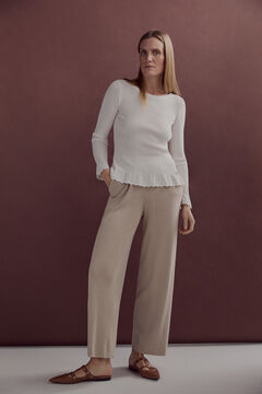 Pedro del Hierro Ribbed jersey-knit jumper with lace Ecru