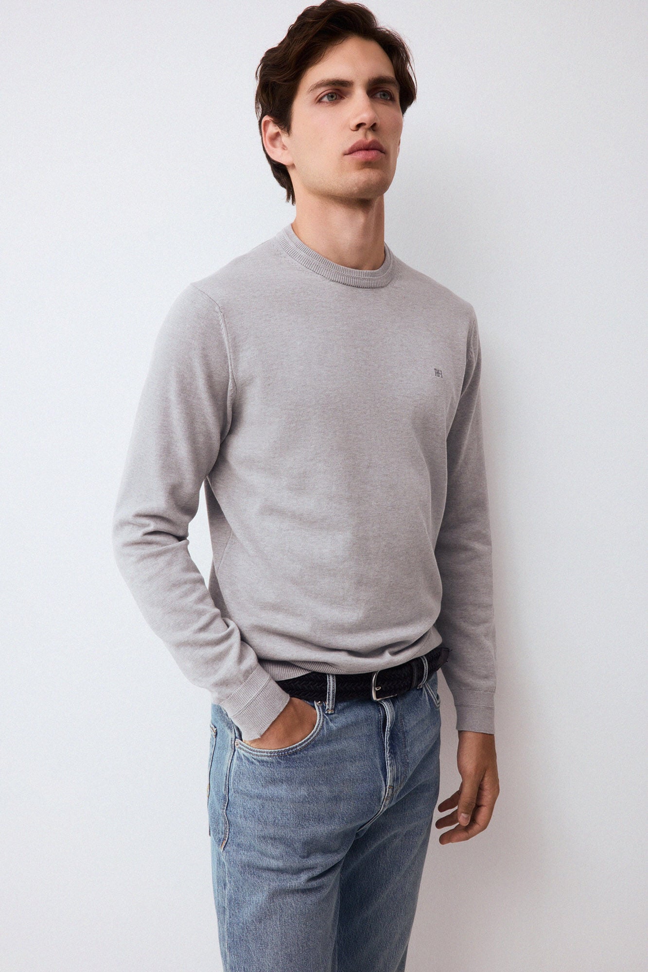 Pedro del Hierro Fine knit premium cotton jumper Grey