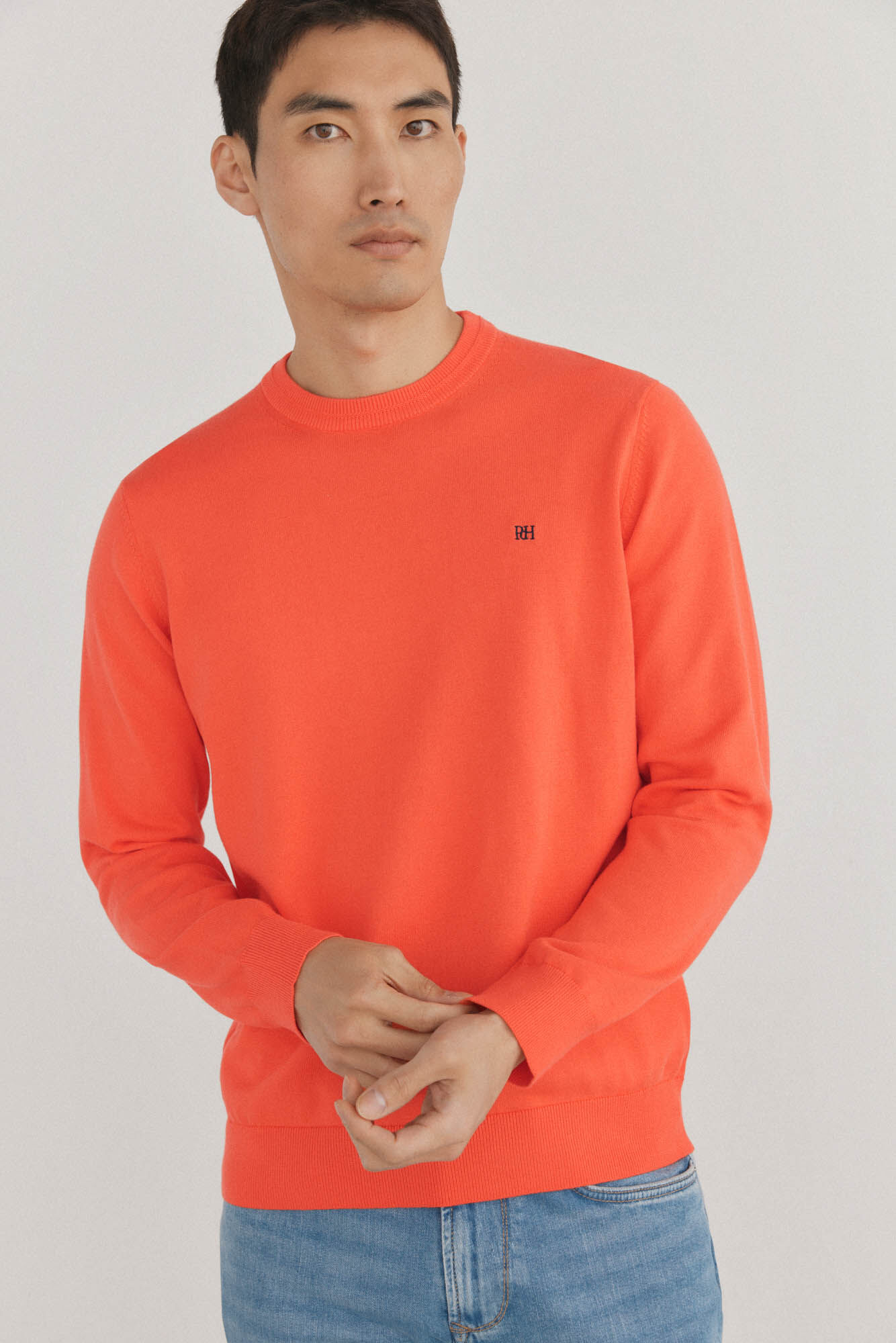 Pedro del Hierro Fine premium cotton round neck sweater Red