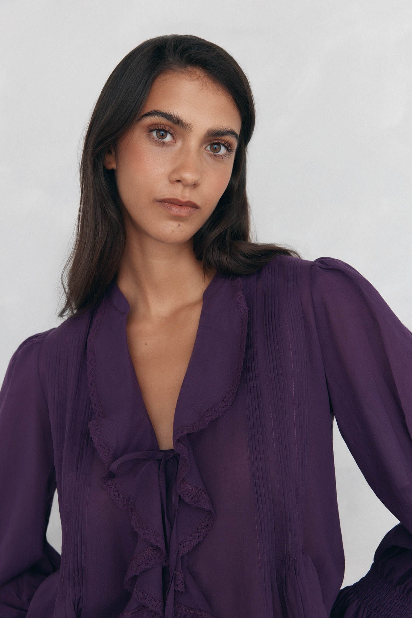 Pedro del Hierro Romantic ruffle blouse Purple