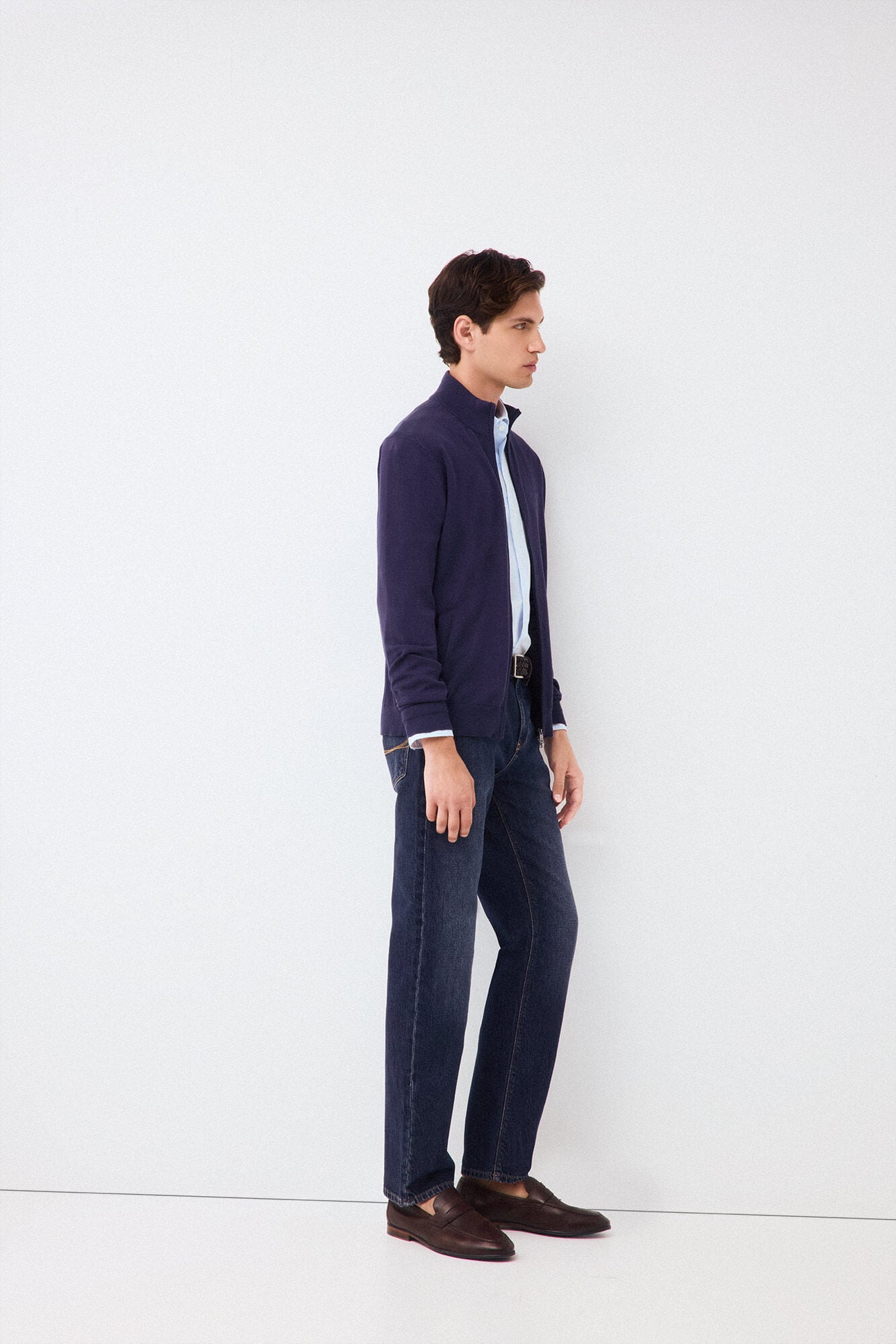 Pedro del Hierro Fine premium cotton zip fastening cardigan Blue