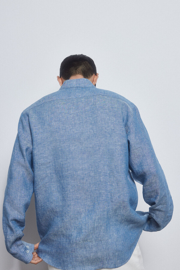 Pedro del Hierro Plain linen shirt Blue