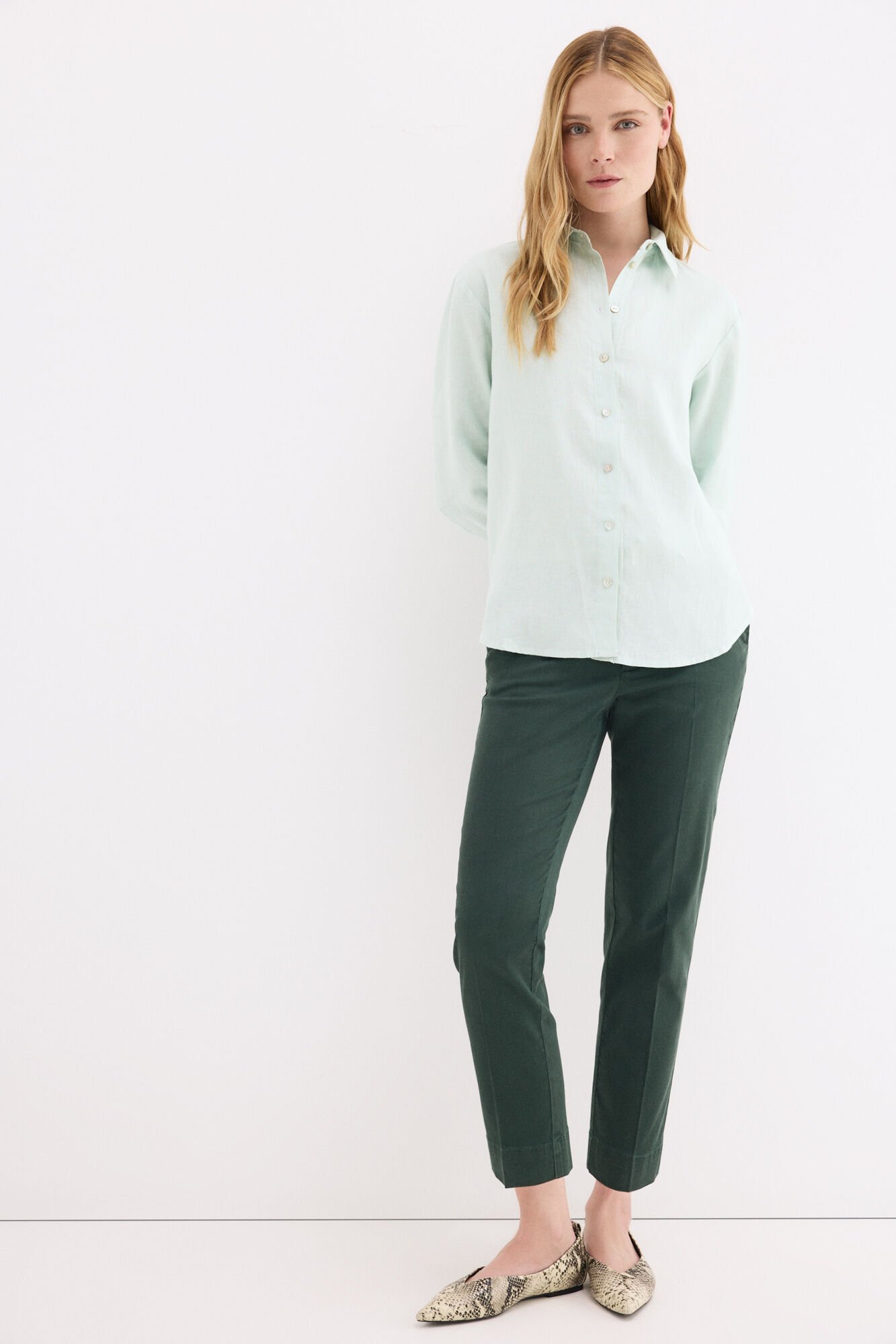 Pedro del Hierro Camisa manga comprida em linho Turquesa