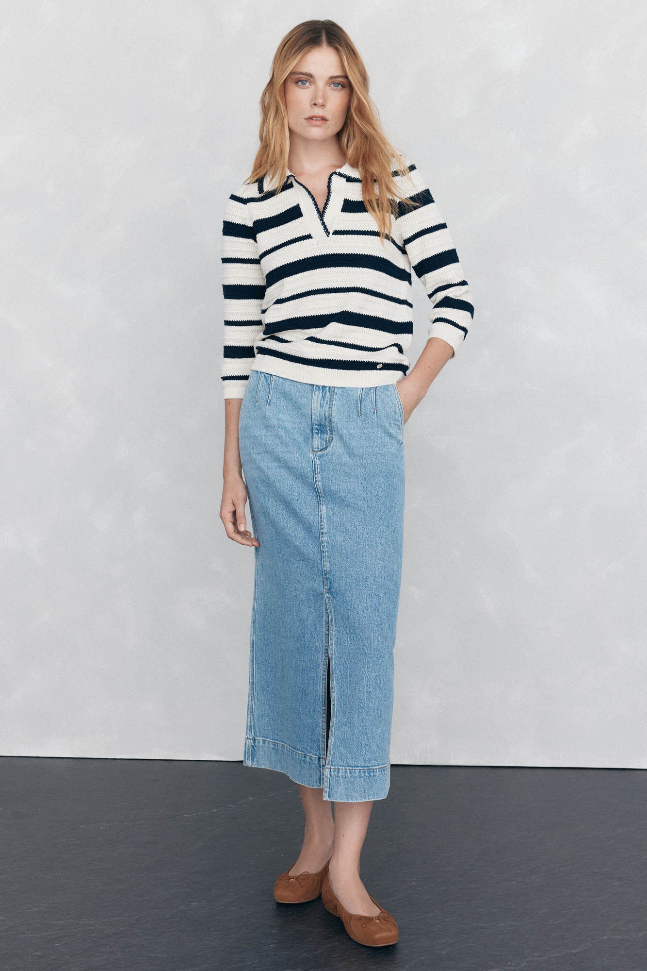 Pedro del Hierro Structured striped shirt jersey-knit top