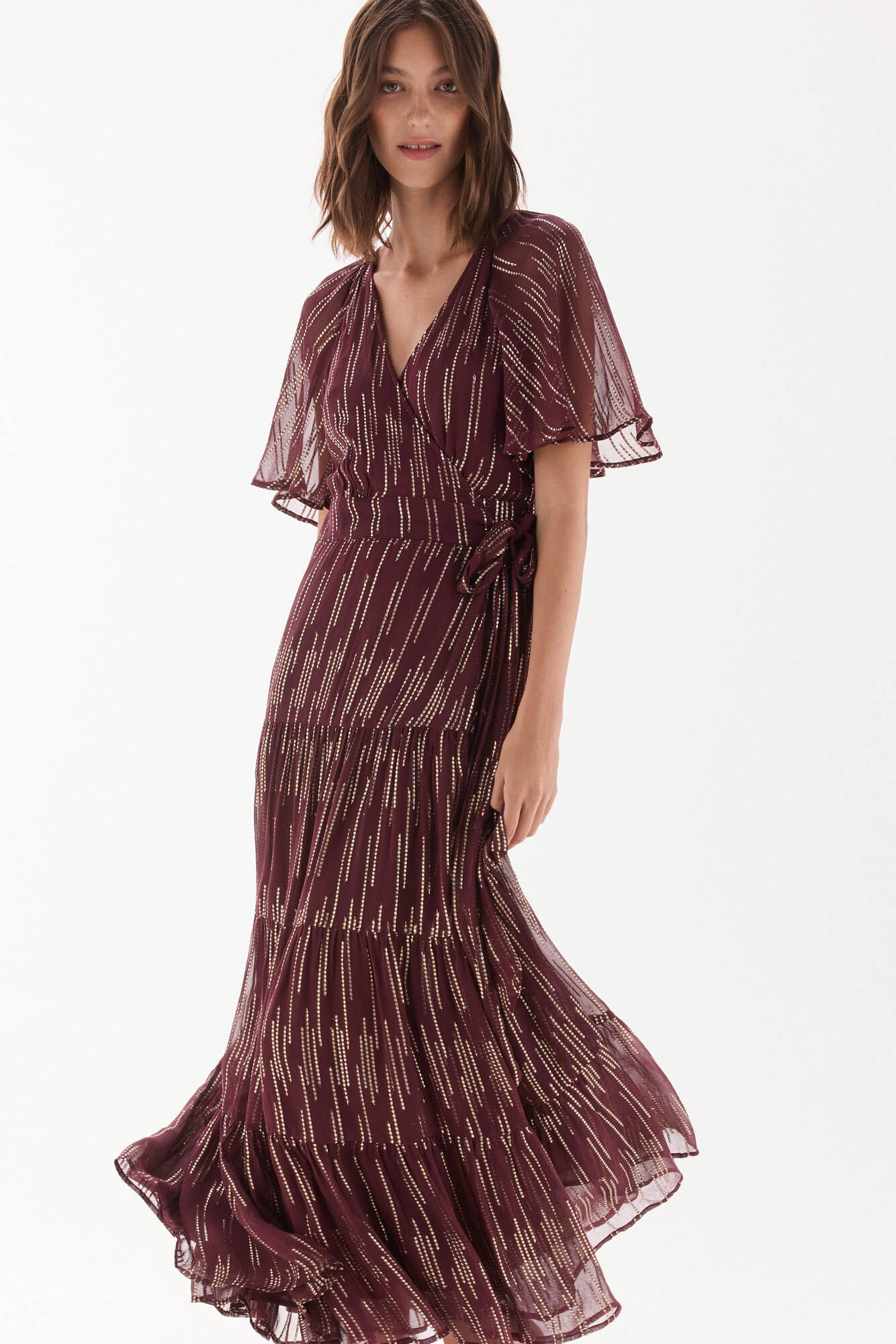 TFP by Tamara Falc&oacute; Vestido georgette com lurex Bordeaux