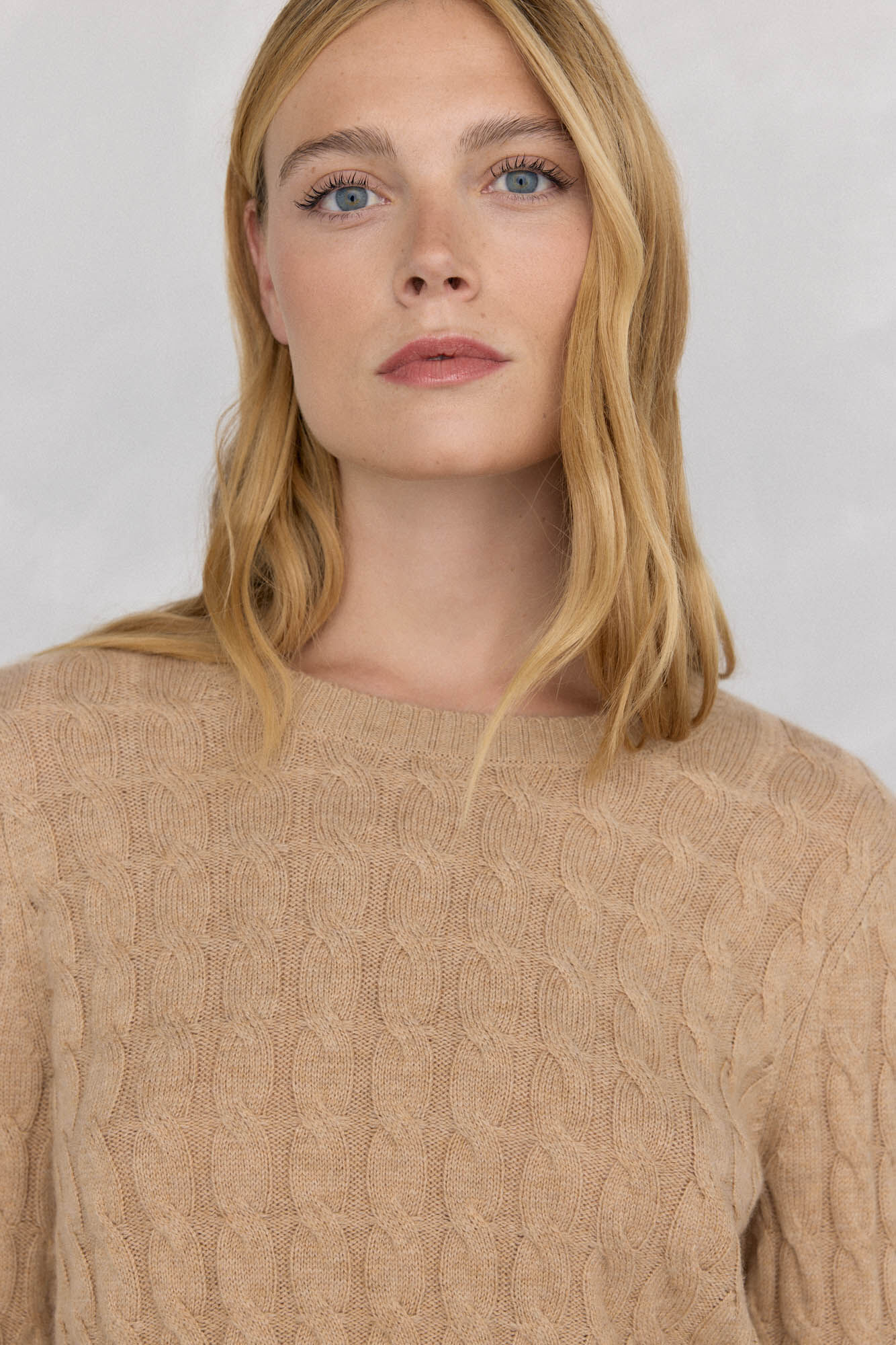 Pedro del Hierro Merino wool cross-knit knit sweater Beige
