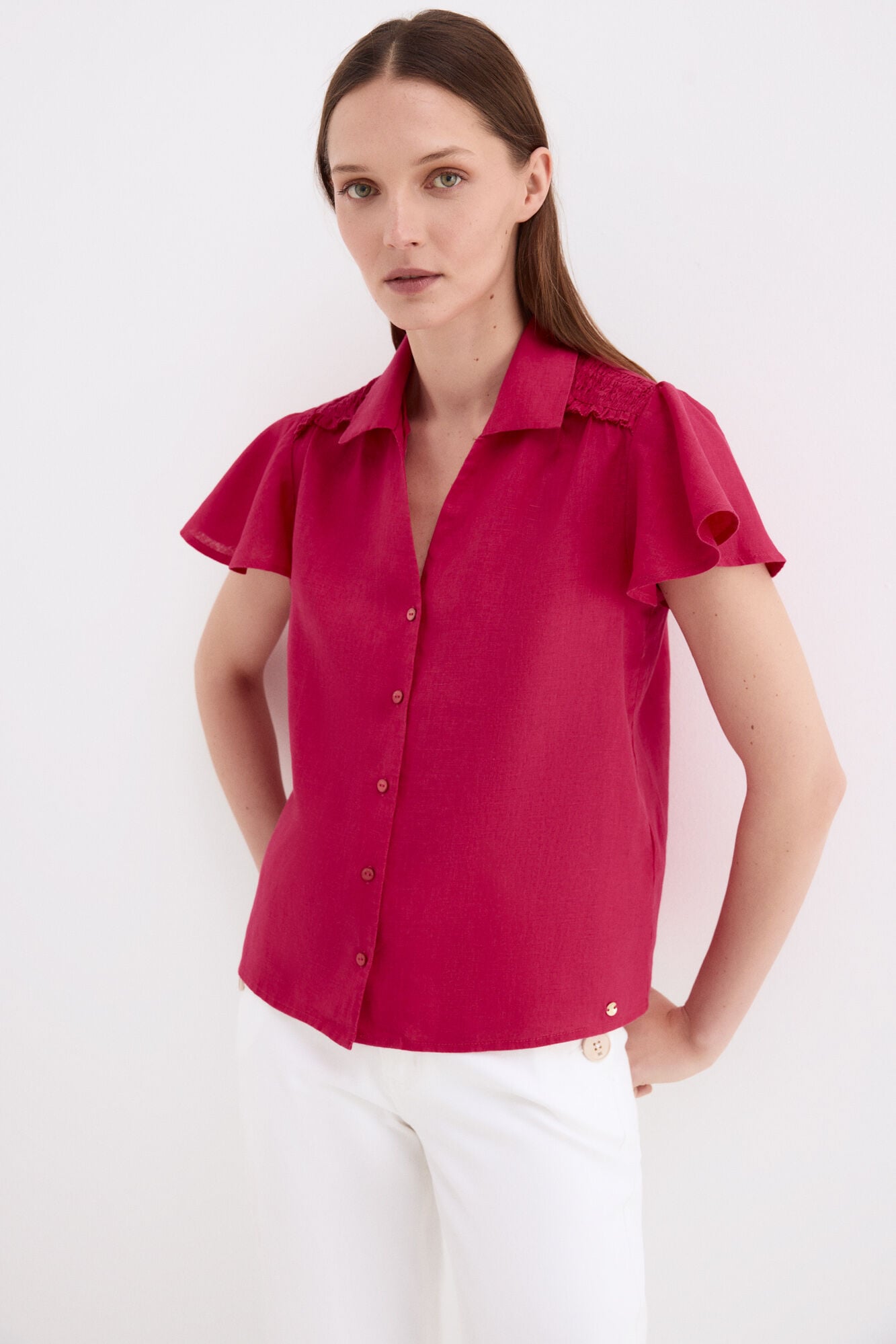 Pedro del Hierro Blusa em linho de manga curta