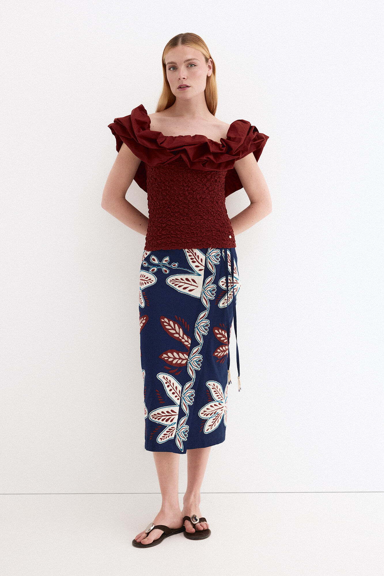 Pedro del Hierro Ruffled T-shirt Brown
