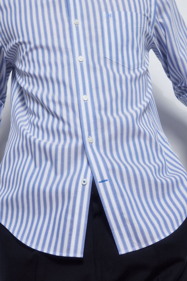 Pedro del Hierro Striped non-iron + stain-resistant shirt Blue