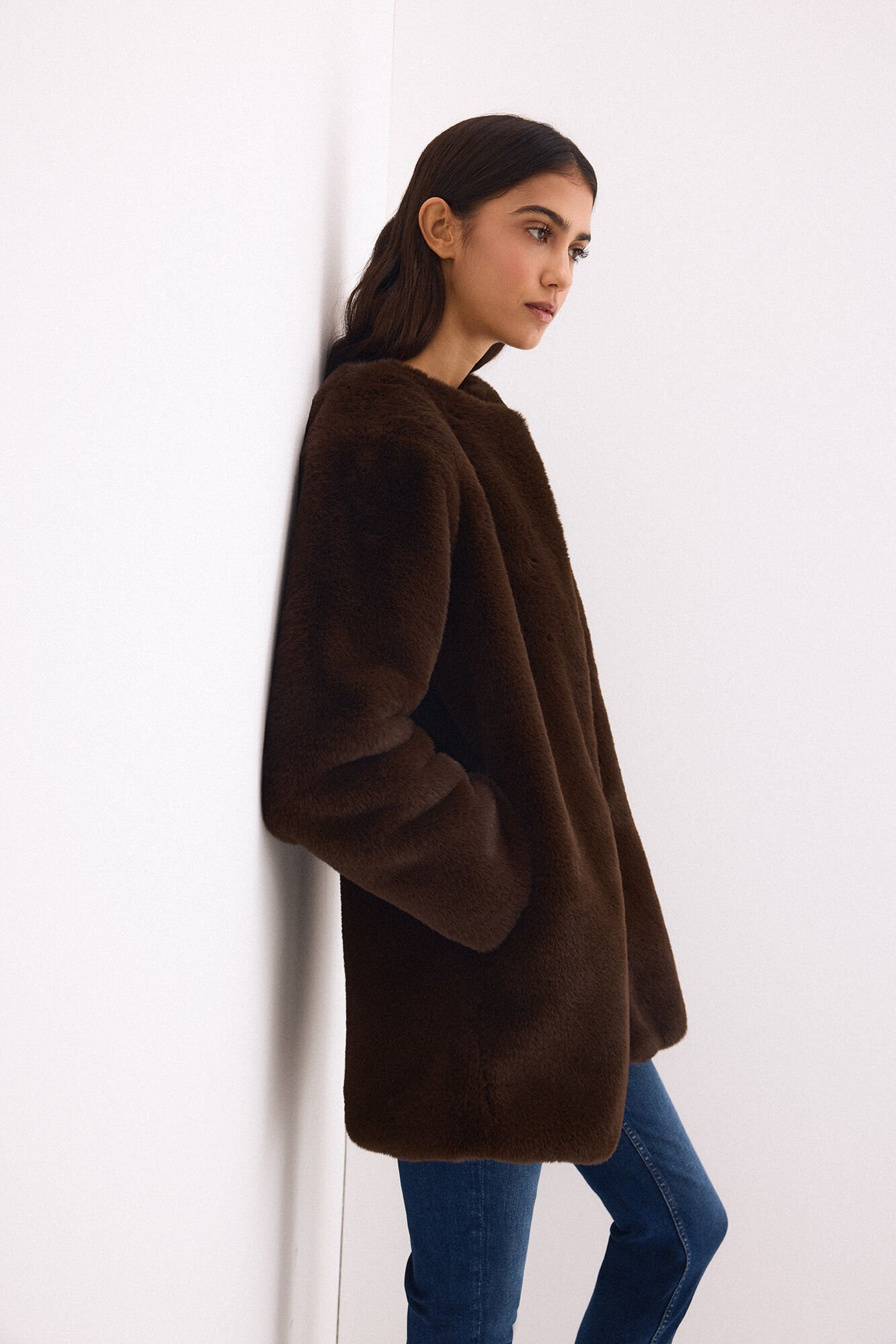 Pedro del Hierro Faux fur coat Brown