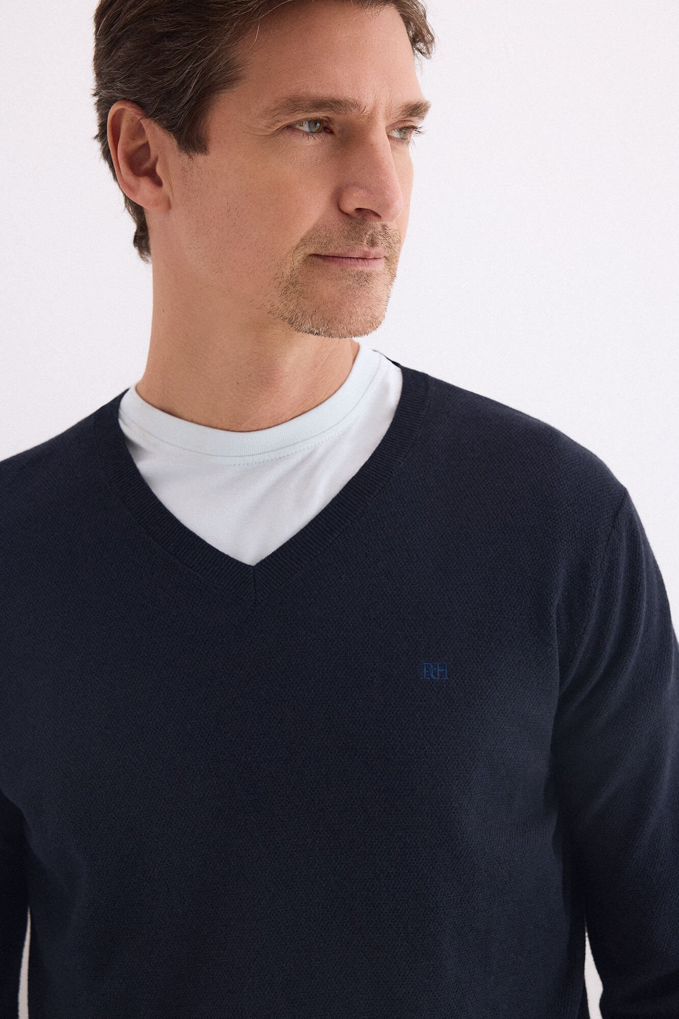 Pedro del Hierro Linen fine V-neck jumper Blue