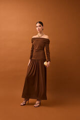 Pedro del Hierro Draped shoulder detail dress Brown