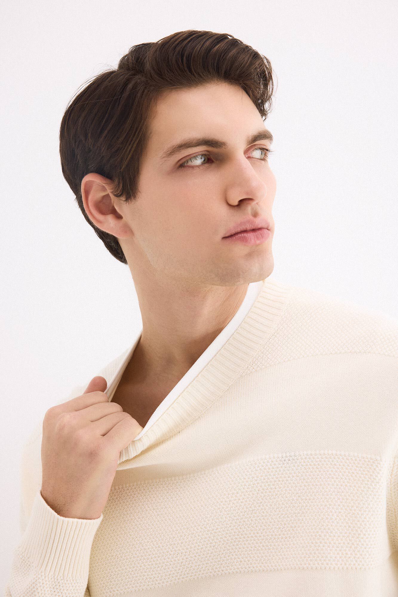 Pedro del Hierro Cotton textured round neck jumper Ecru