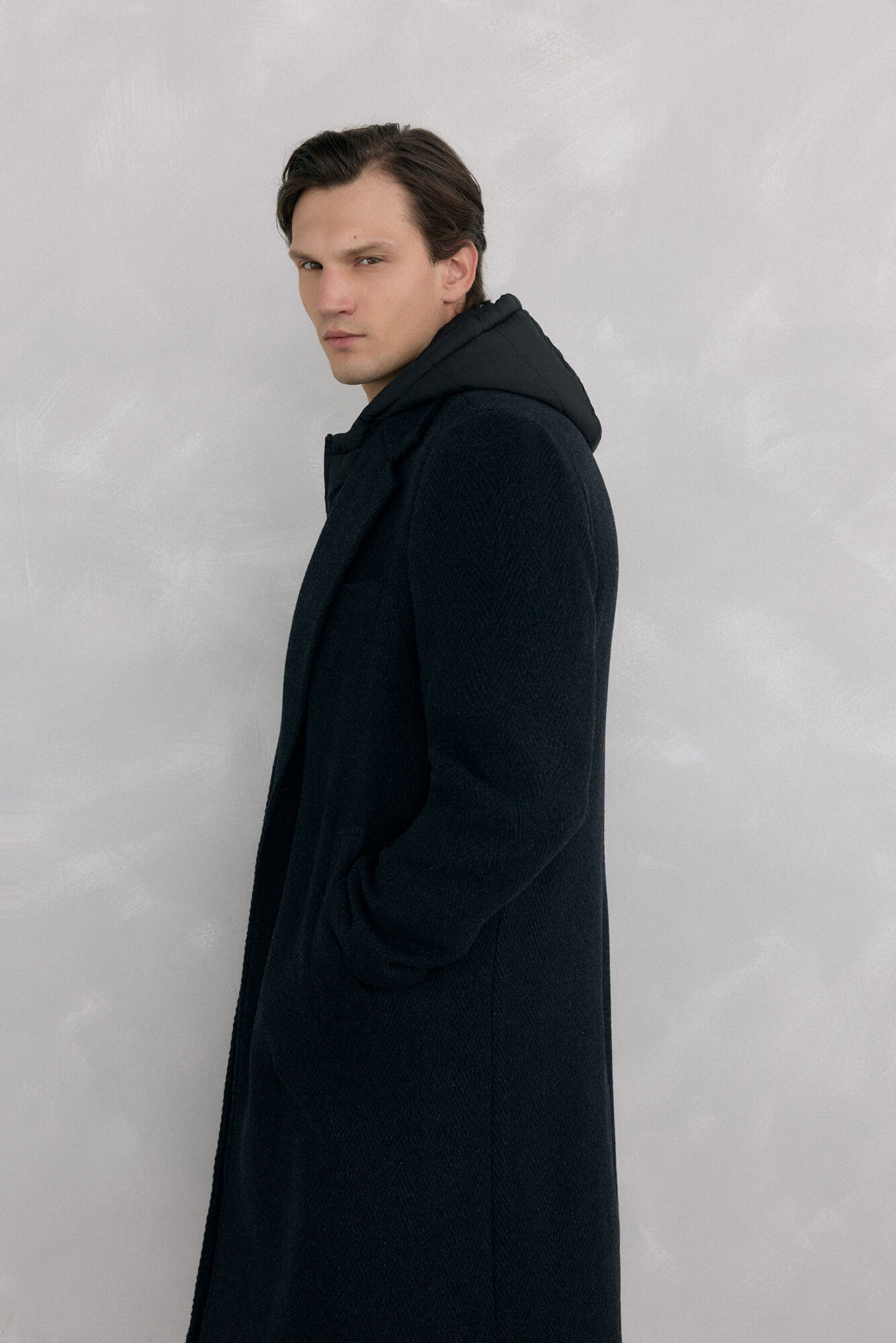 Pedro del Hierro Grey herringbone coat with removable lining  Grey