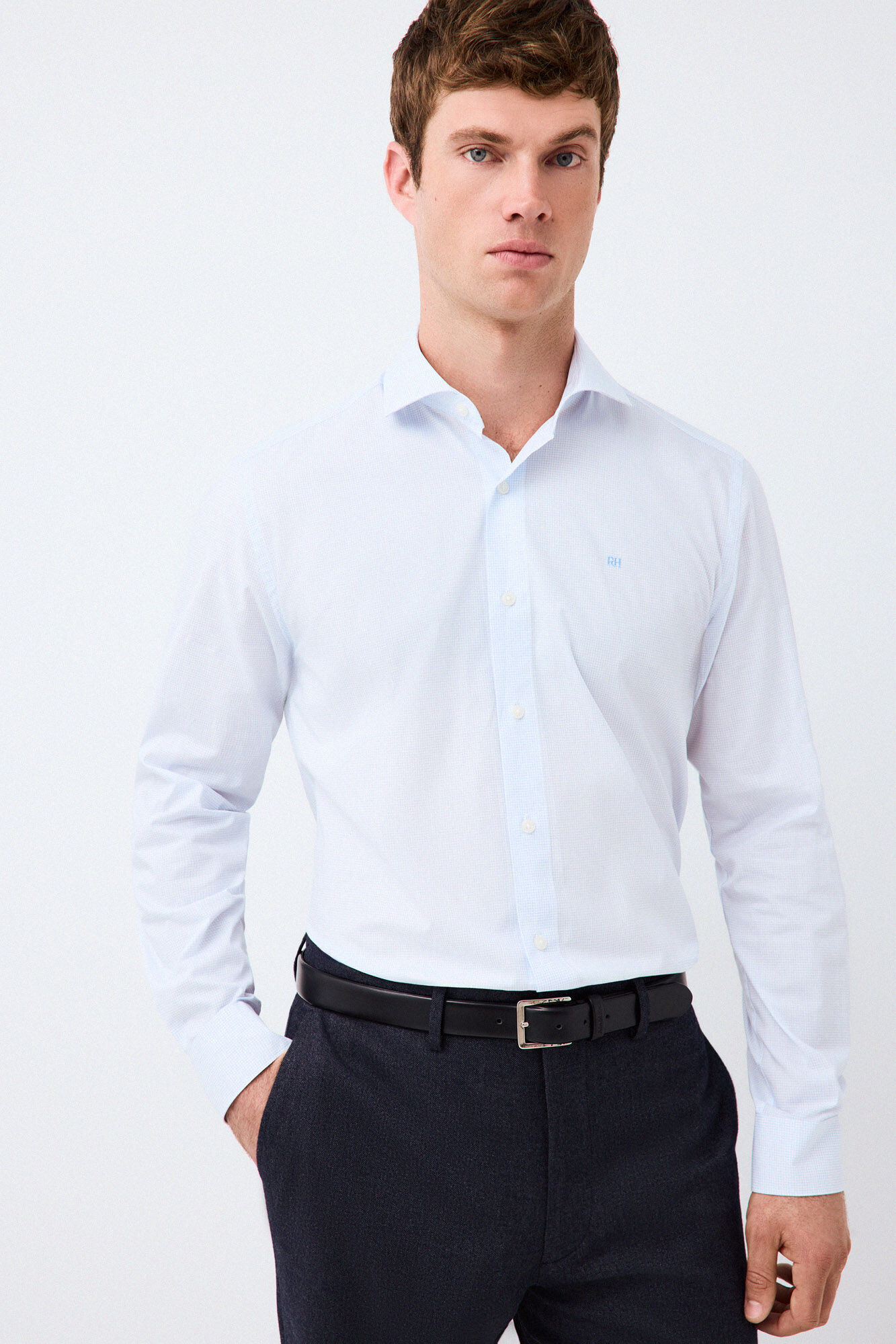Pedro del Hierro Plaid non-iron + anti-stain slim fit dress shirt