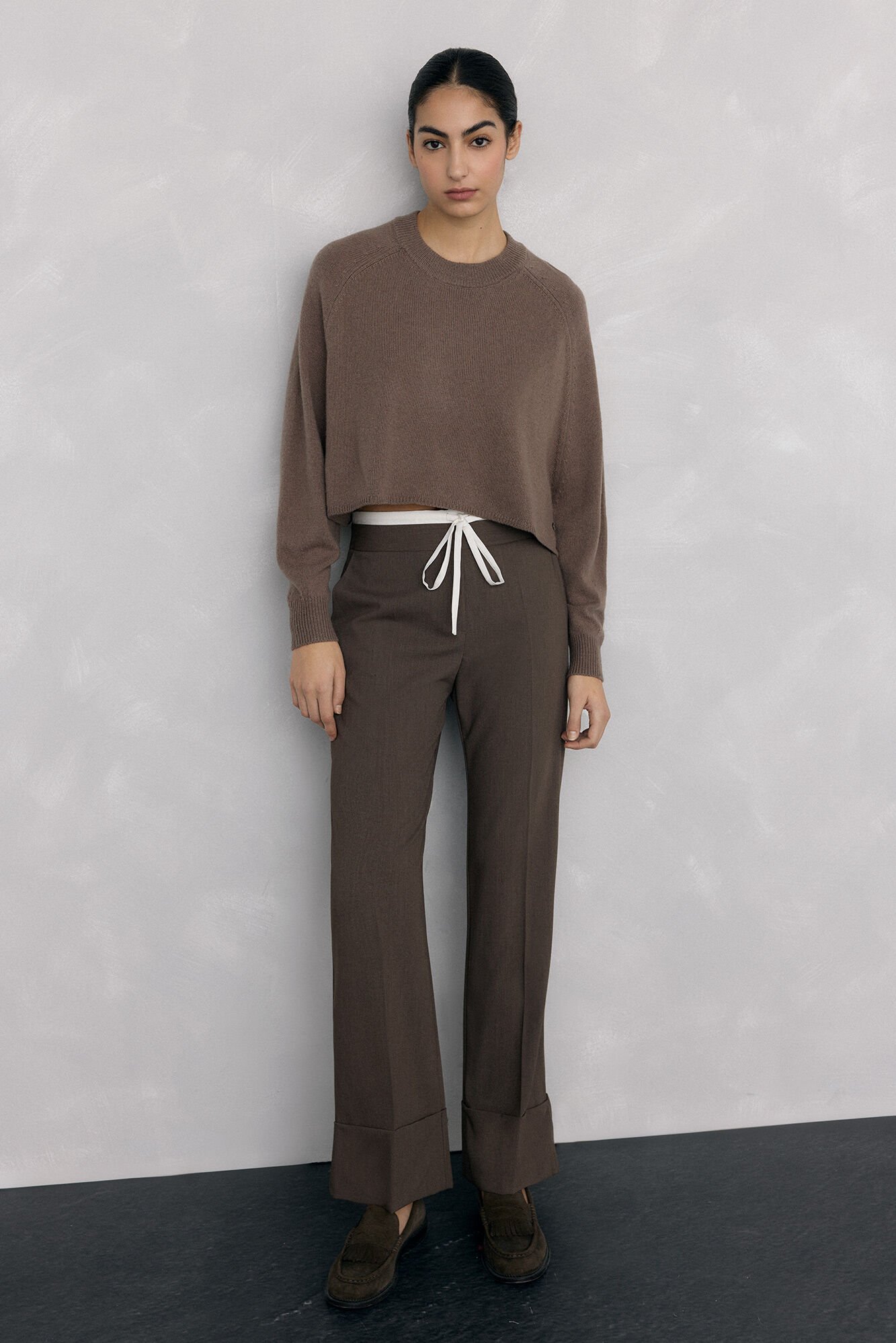 Pedro del Hierro Straight trousers with double waistband Brown