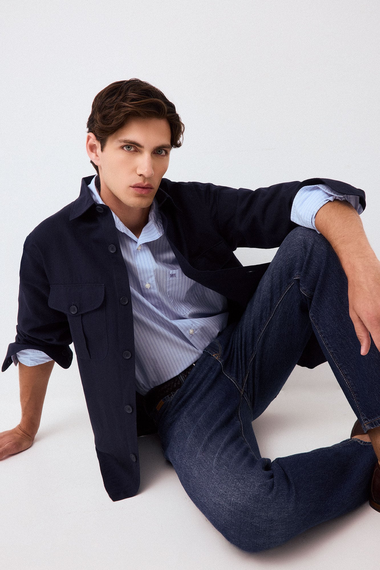 Pedro del Hierro Plain tencel linen overshirt Blue