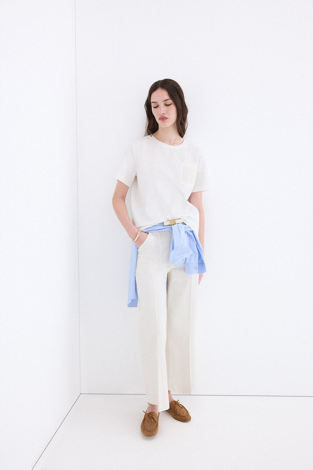 Pedro del Hierro Embroidered logo pocket short sleeve T-shirt Ecru