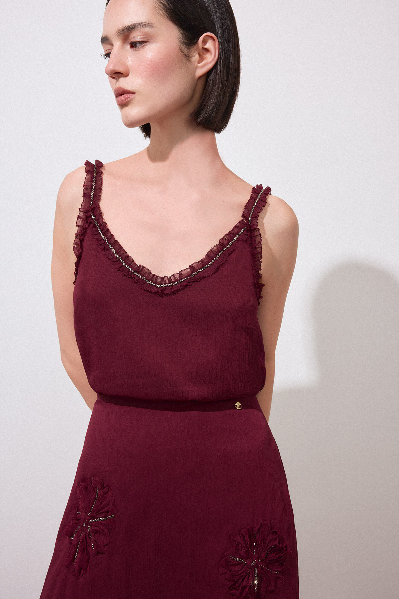 Pedro del Hierro Chiffon cape and top Burgundy