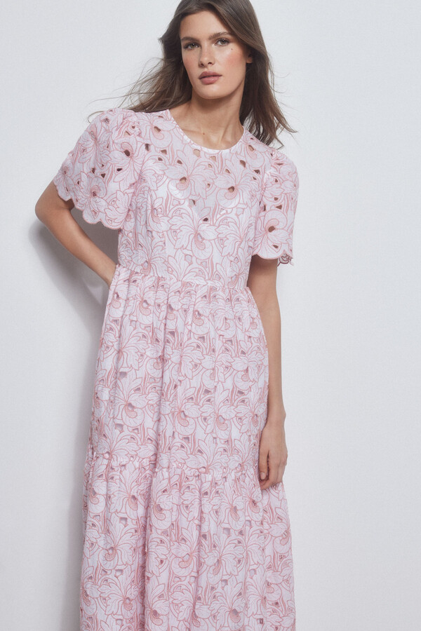 Pedro del Hierro Contrast embroidery dress Pink