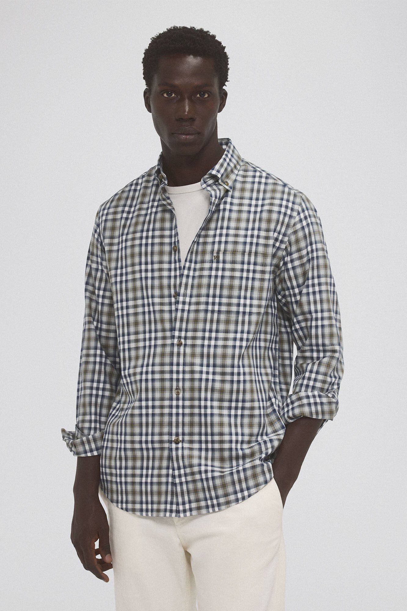 Pedro del Hierro Camisa twill xadrez Verde