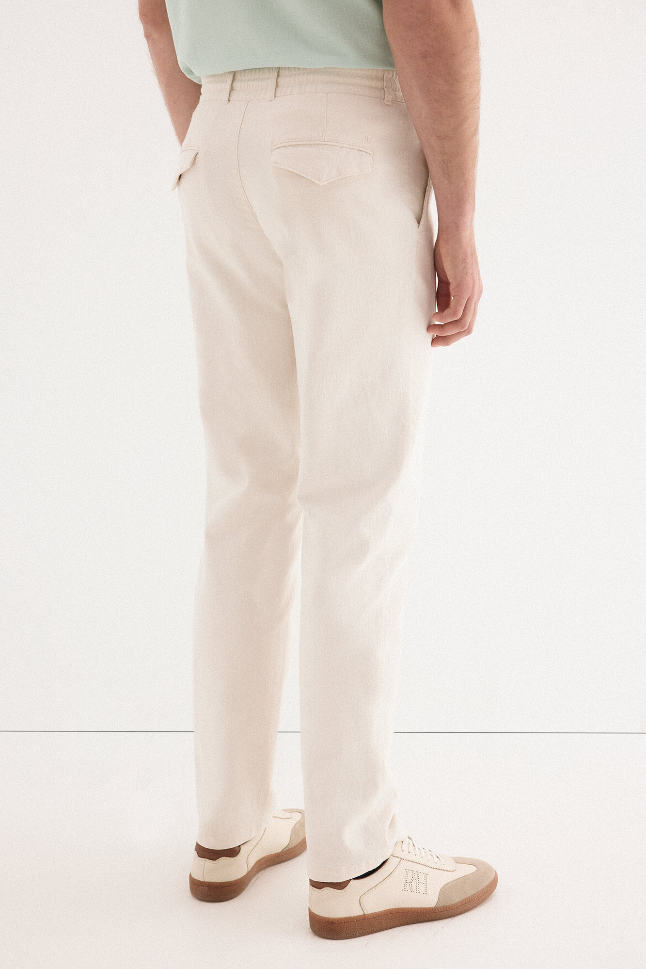 Pedro del Hierro Cotton-linen drawstring chinos Ecru