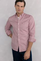 Pedro del Hierro Non-iron Oxford checked shirt Burgundy