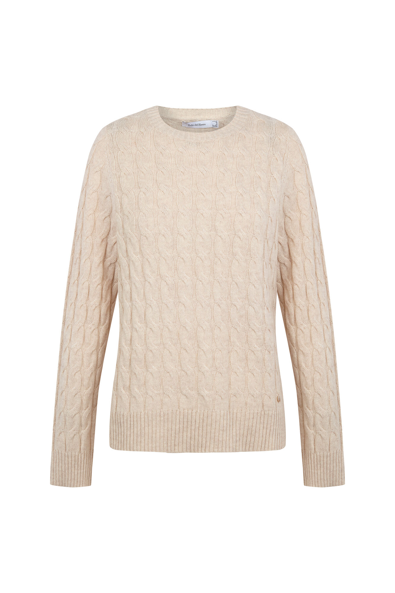 Pedro del Hierro Merino wool cross-knit knit sweater Beige