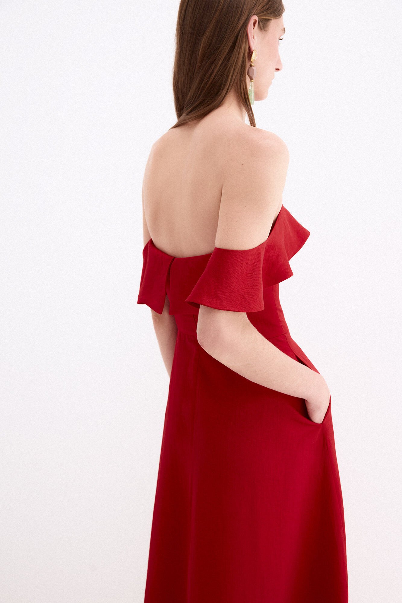 Pedro del Hierro Vestido midi em tecido com estrutura Vermelho