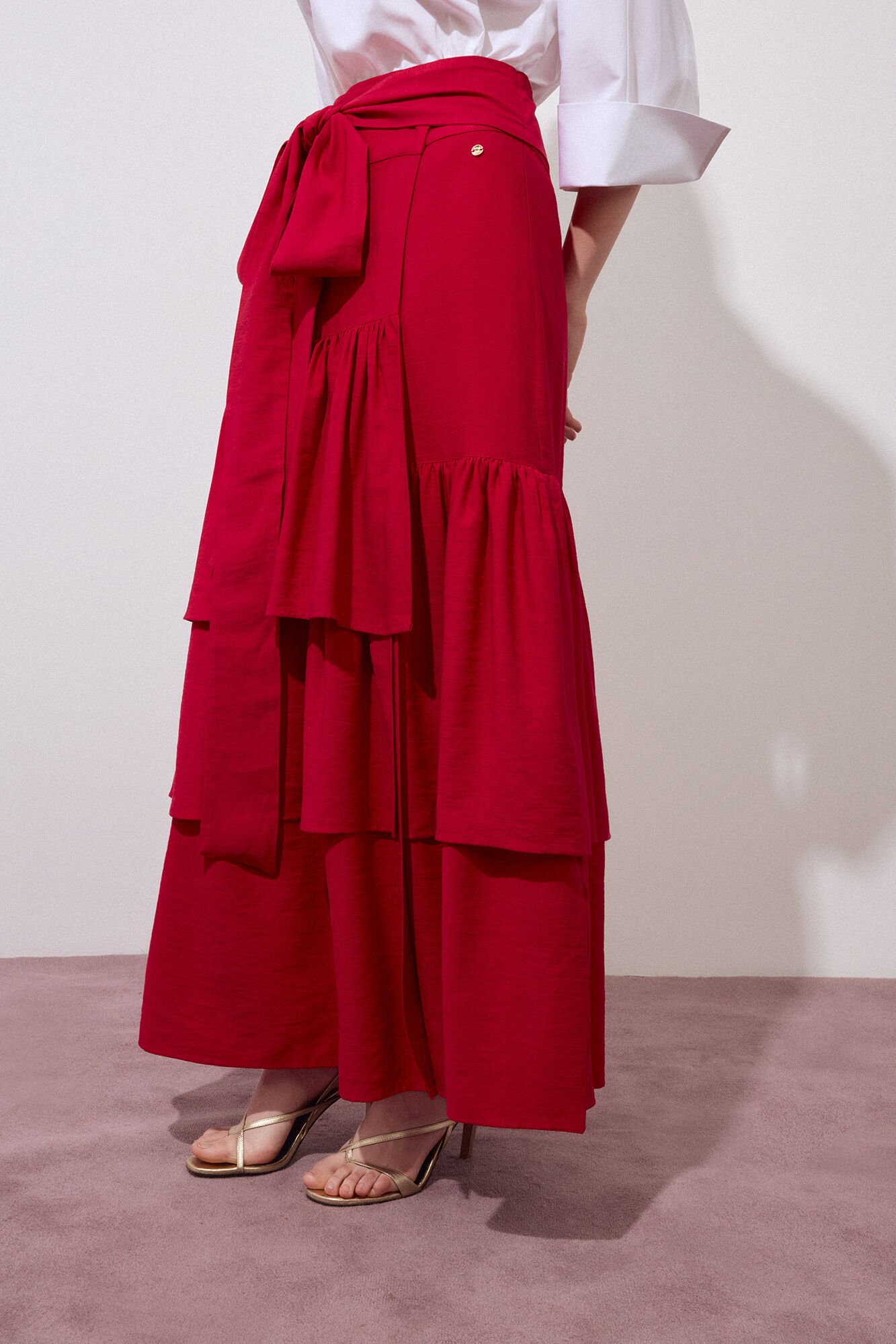 Pedro del Hierro Long ruffle skirt Red