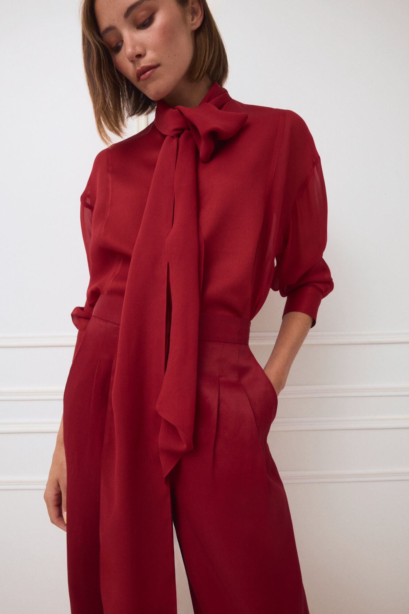 TFP by Tamara Falc&oacute; Combined bow blouse Red