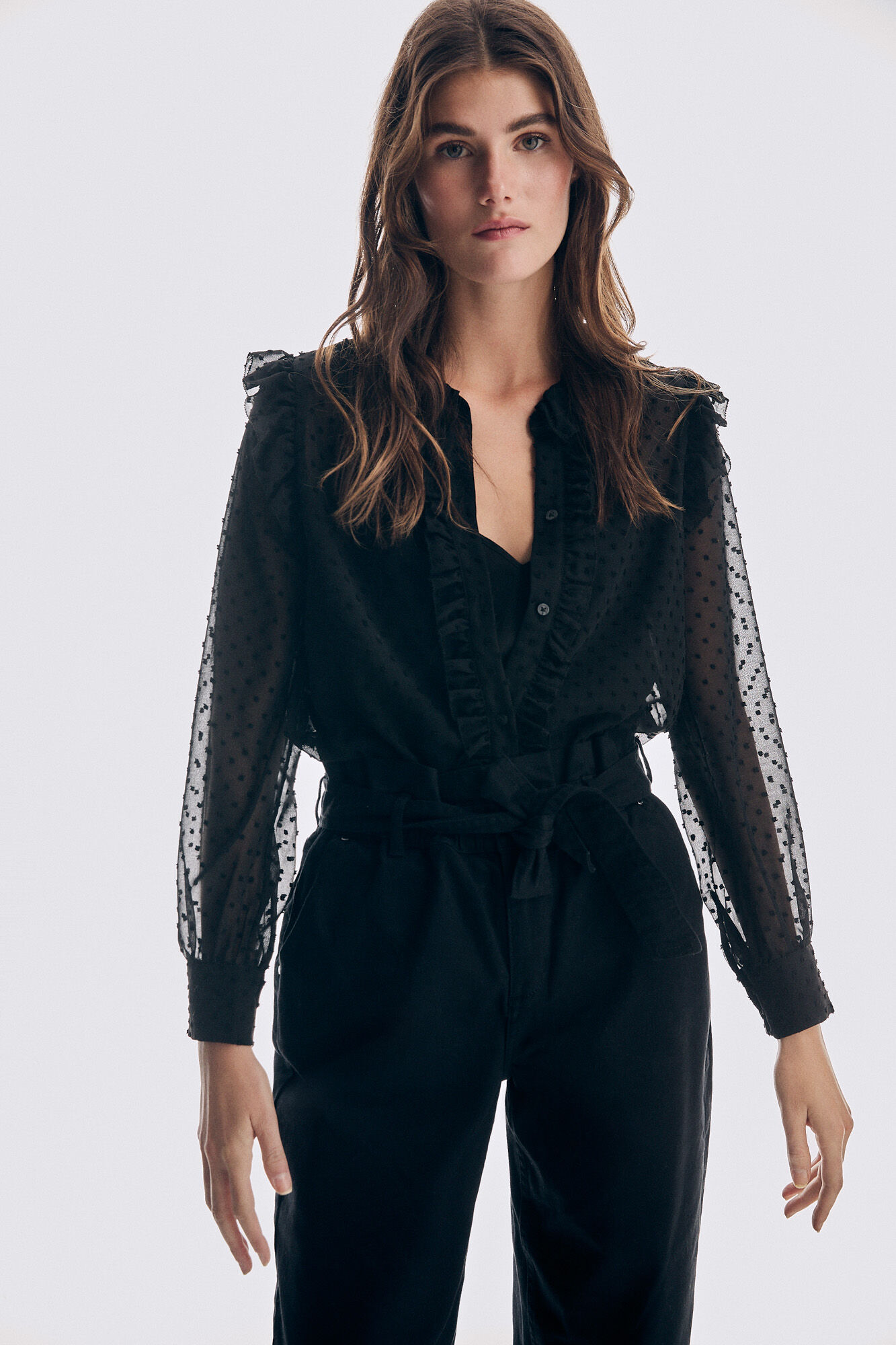 Pedro del Hierro Dot tulle romantic blouse Black