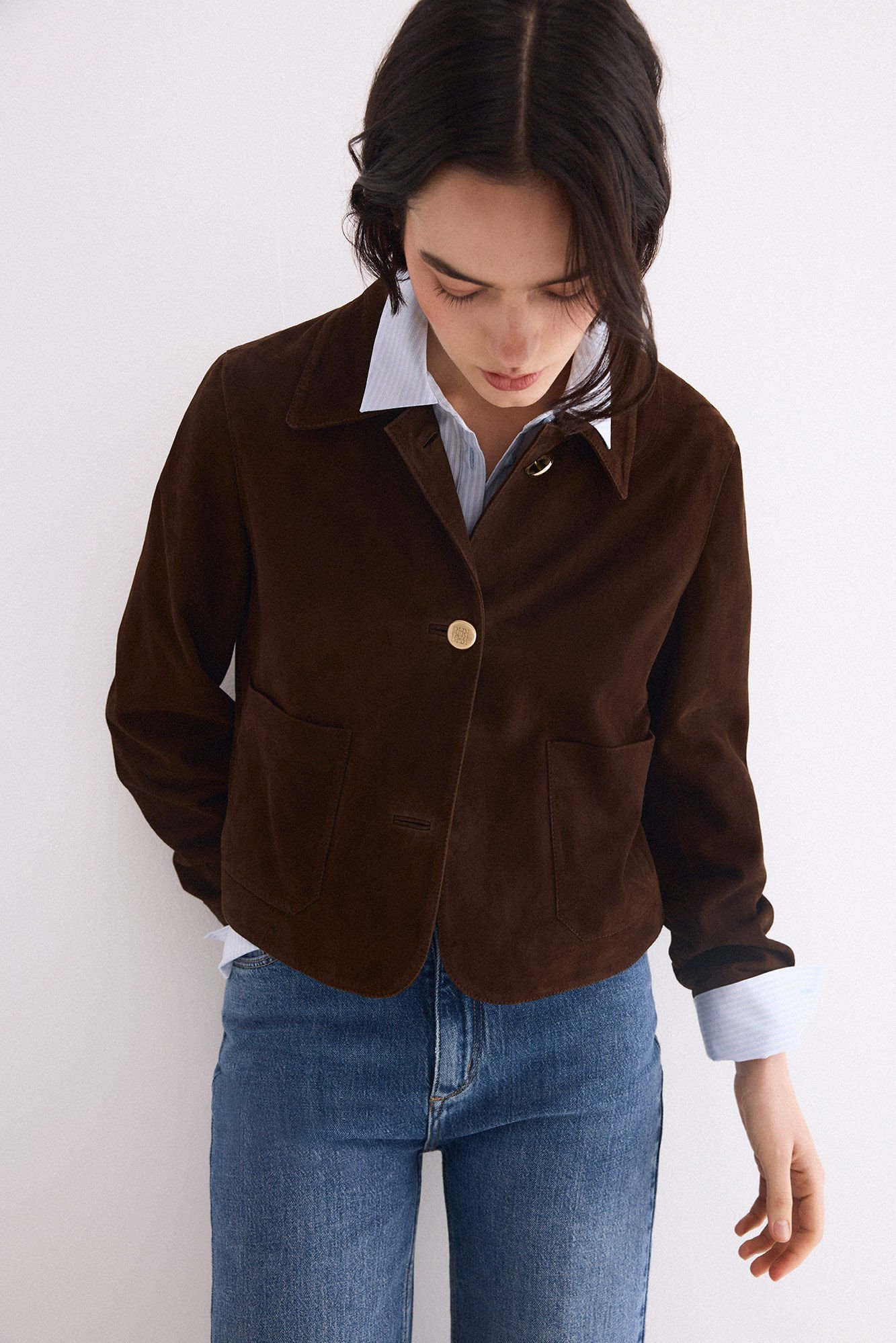 Pedro del Hierro Suede buttoned jacket Brown