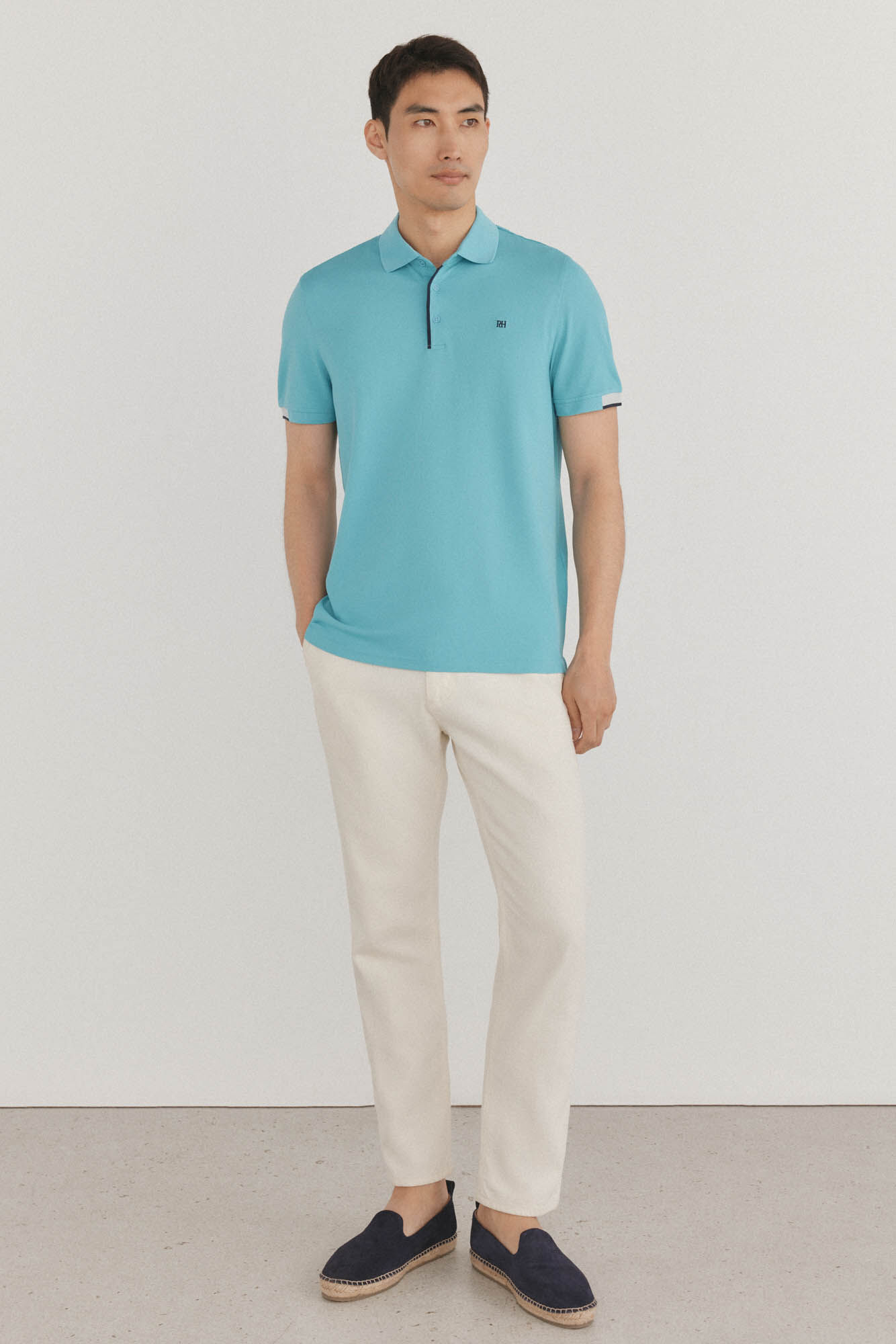 Pedro del Hierro Polo com punhos contrastantes Turquesa