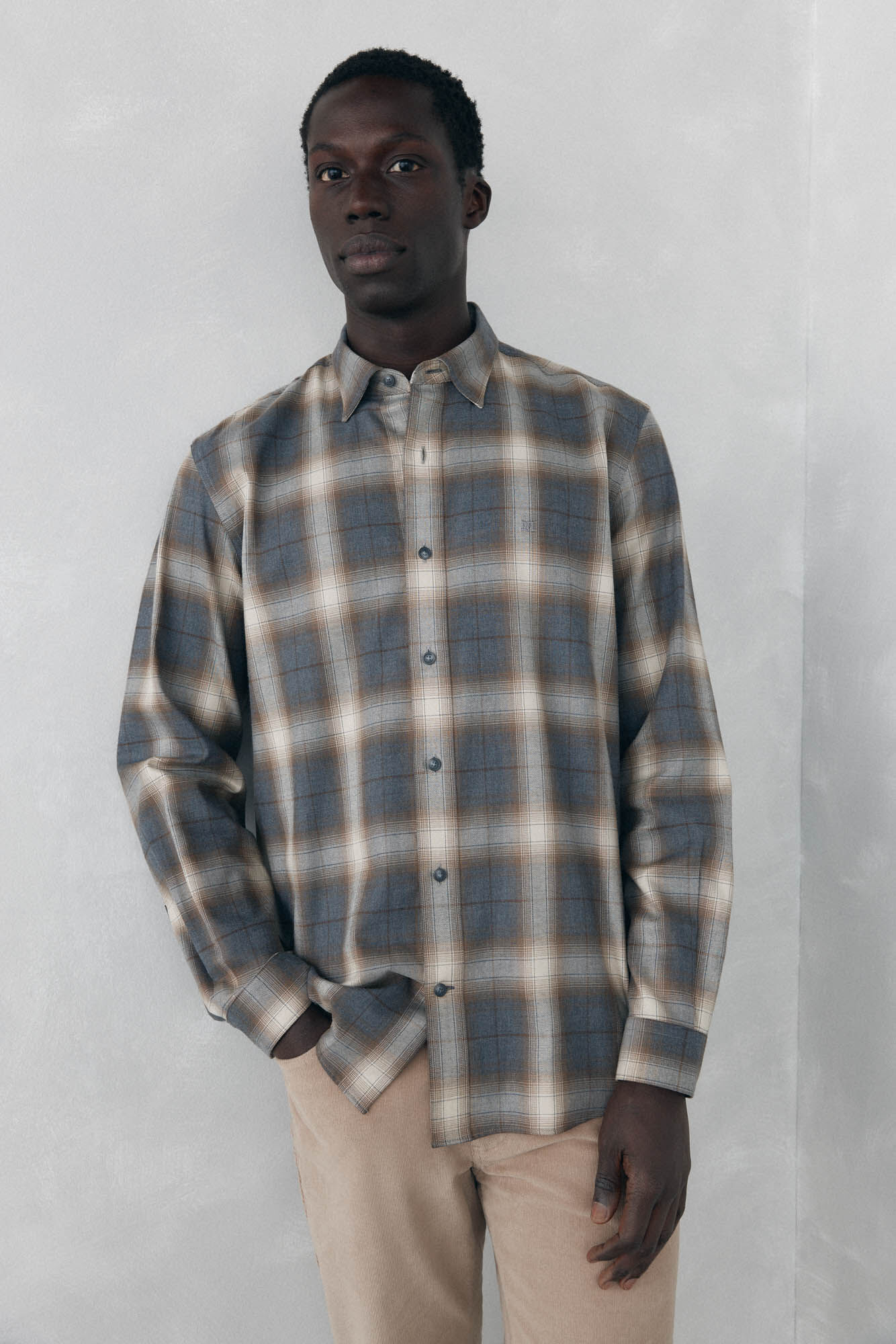 Pedro del Hierro Camisa cuadros Tencel Gris