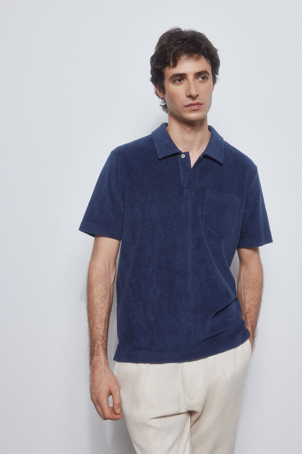 Pedro del Hierro Towelling polo shirt with pocket Blue