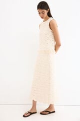 Pedro del Hierro Crochet midi straight skirt Beige