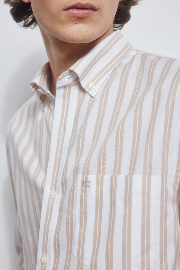 Pedro del Hierro Striped Oxford non-iron shirt Beige
