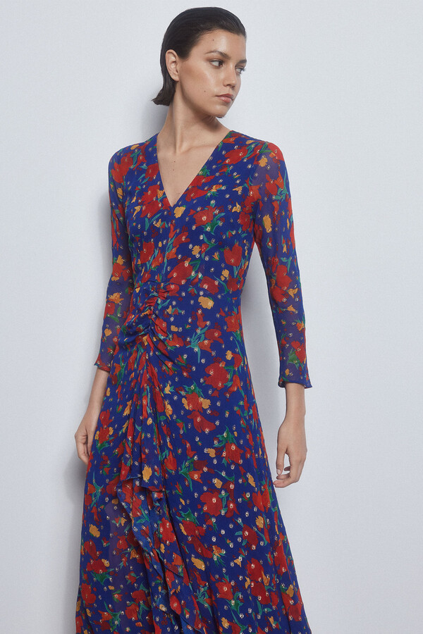 Pedro del Hierro Printed dress with lurex Turquoise